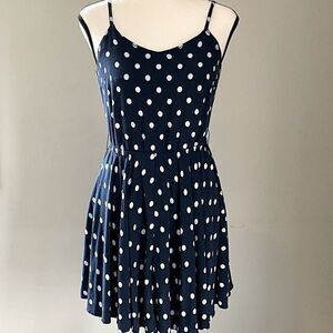 Aeropostale Dark Blue and White Polka-Dot Strappy, Fit and Flare Dress. Size S.